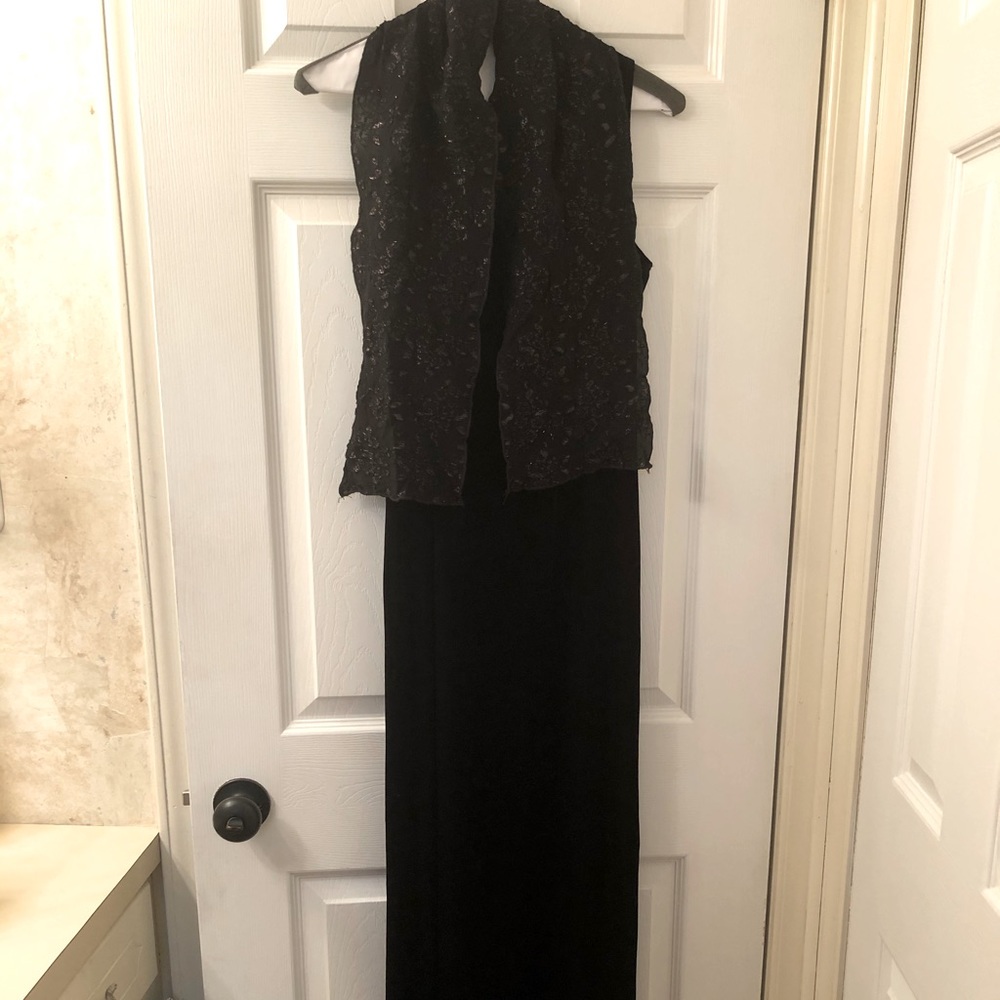 Black velvet dress.
